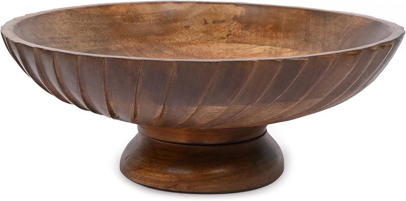 EDHAS Mango Wood Decorative Wooden Bowl Hand Carved Home Decor for Dining Table Center, Living Room, Kitchen Décor (12" x 12' x 4.75") - Image 1
